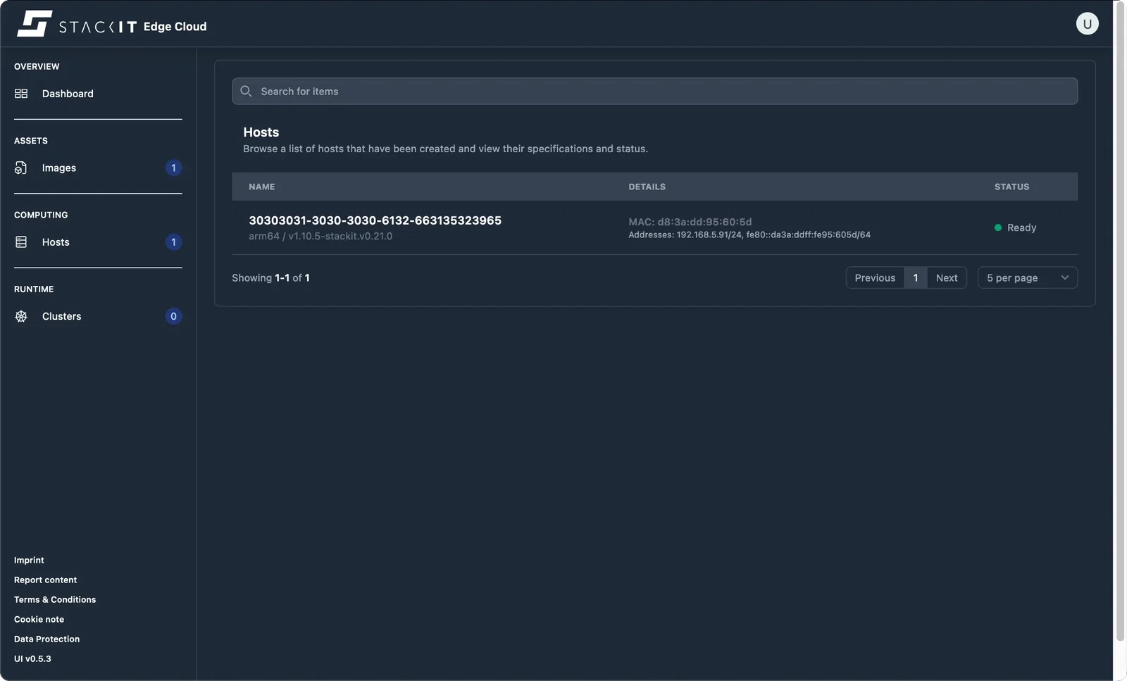 STACKIT Edge Cloud Dashboard - Single Host View.