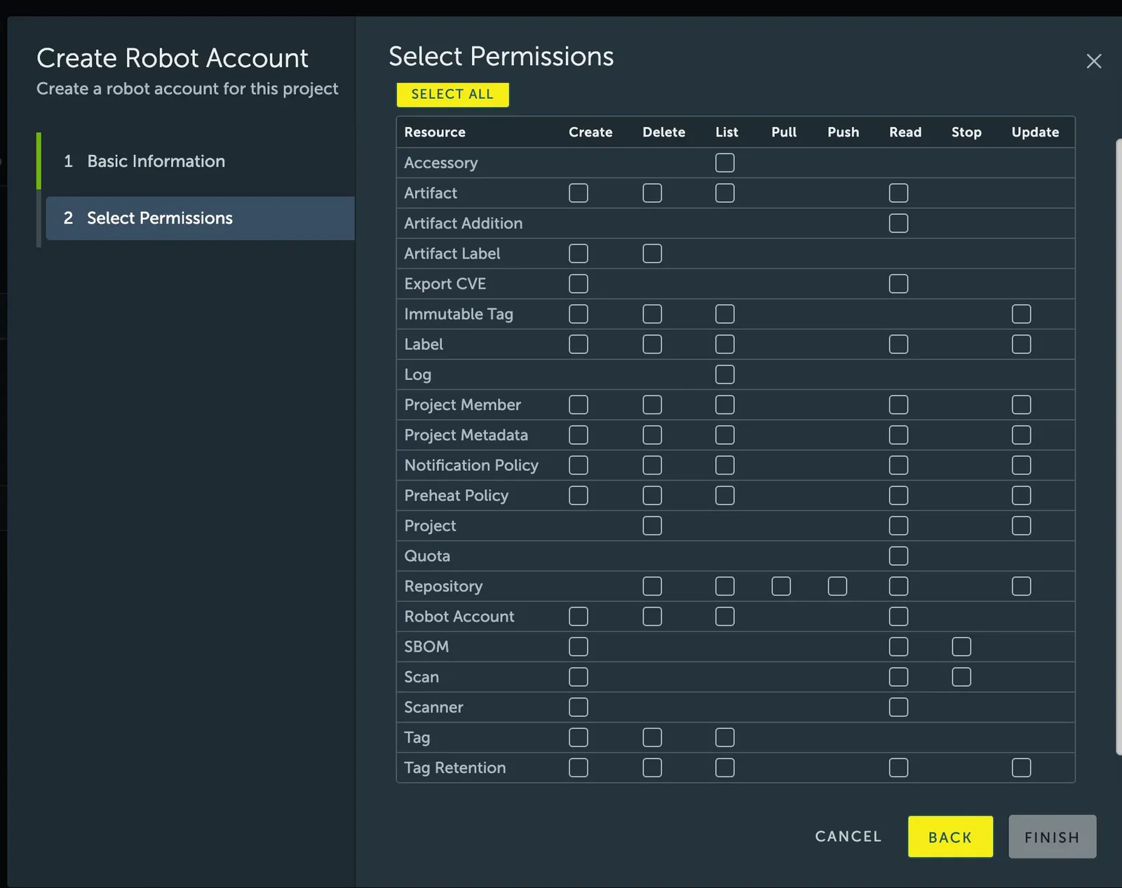 Screenshot of creating a Robot Account