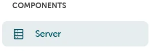 Navigation panel section titled ‘COMPONENTS’ containing a single menu item labeled ‘Server’ with a server icon (horizontal lines representing a server rack) on a light blue background.