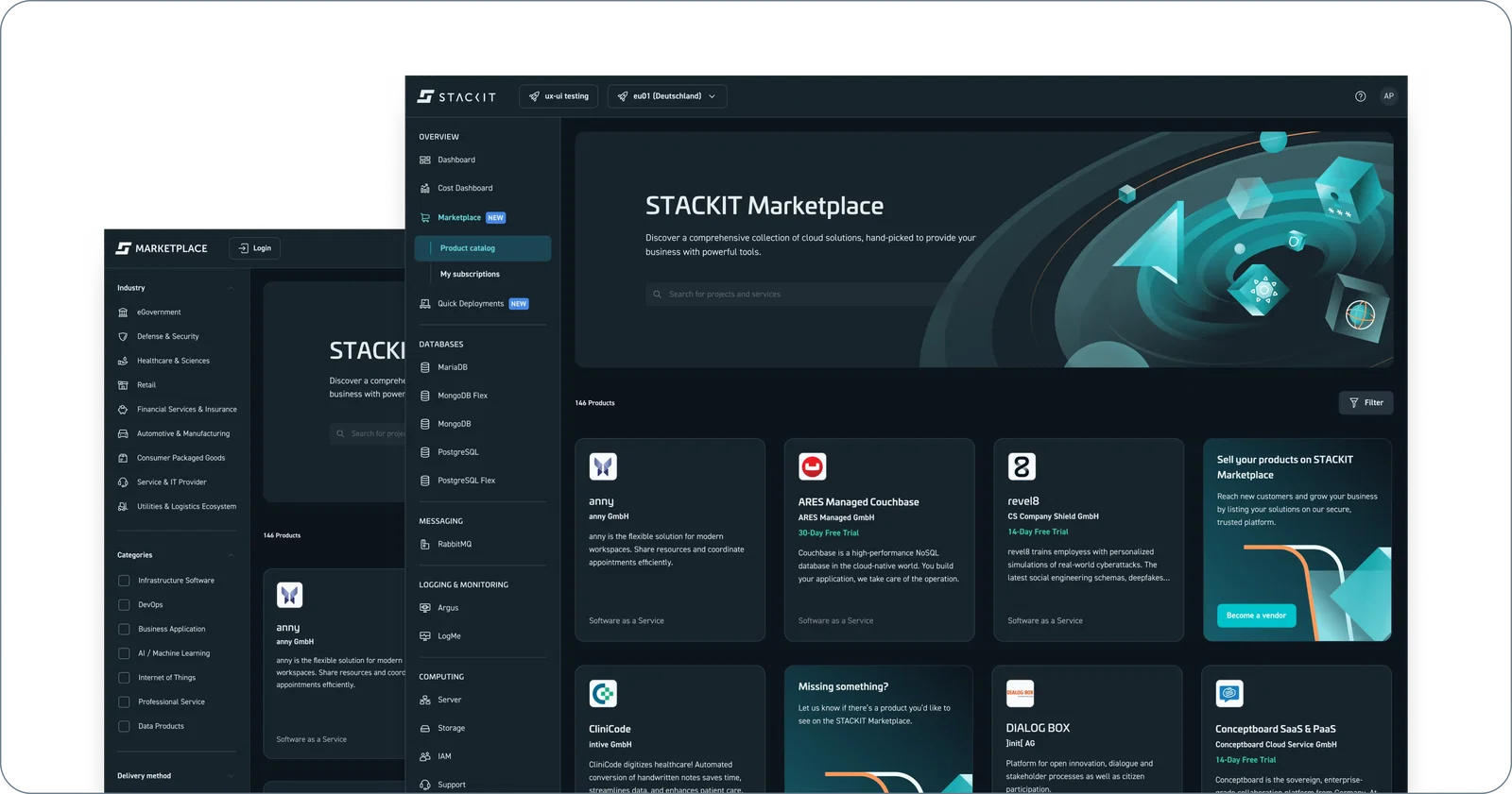 Both access methods provide the same product portfolio. However, you can only purchase products through the STACKIT Portal after you successfully log in.