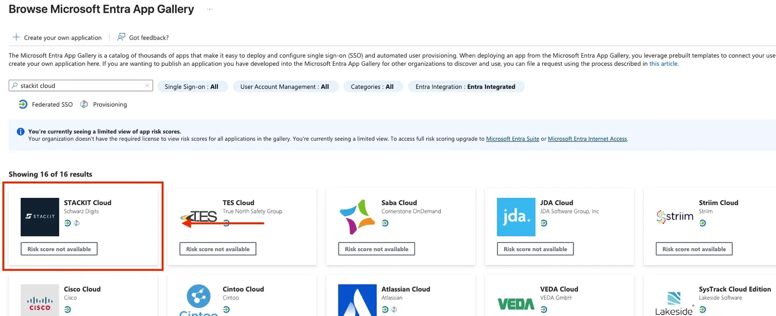 Azure App Gallery with STACKIT Enterprise App
